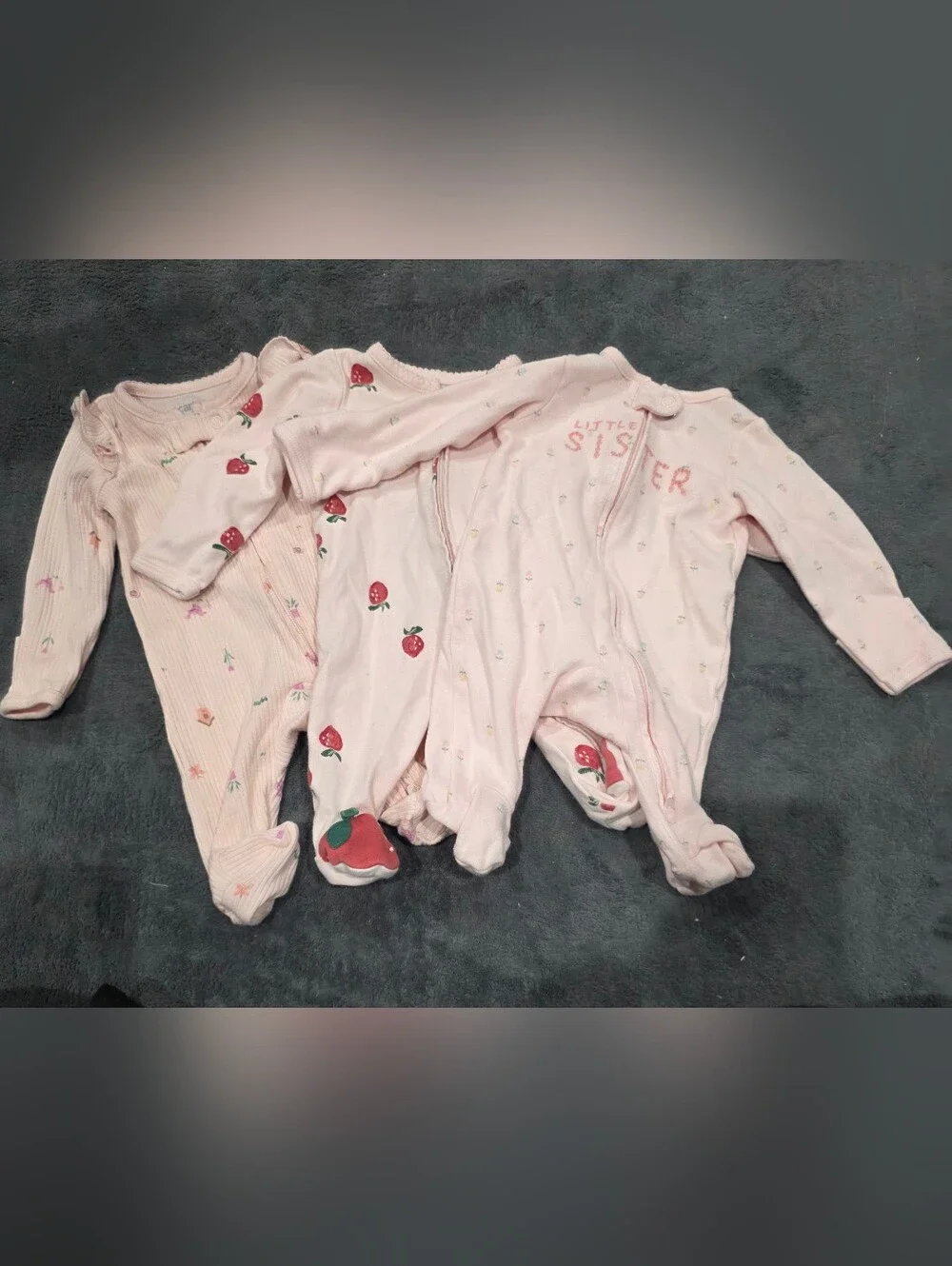 Pink Strawberry Print Baby One-Piece Sleeper - Little Sister Carters